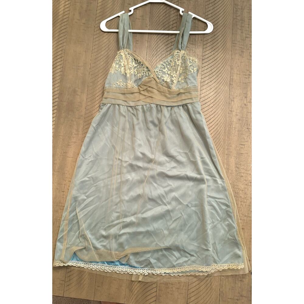 Anthropologie Left of Center Blue Gold Edling Lace Dress Size 4